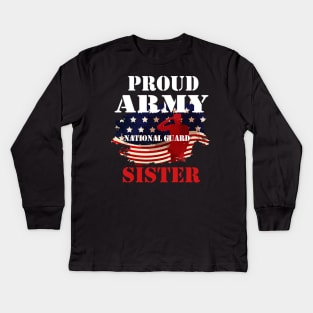 Proud Patriotic Army National Guard Sister USA Flag Women Kids Long Sleeve T-Shirt